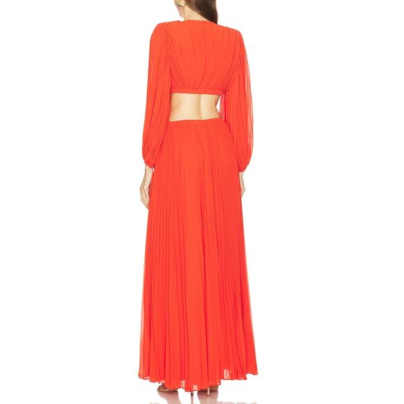 Michael Costello Orange Plunging Gown Orange XS Pleated Designer Slit $388 NEW - Picture 2 of 8